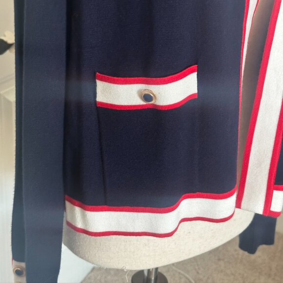 Black and White Women's Sweater with Red Accents - Picture 2 of 6